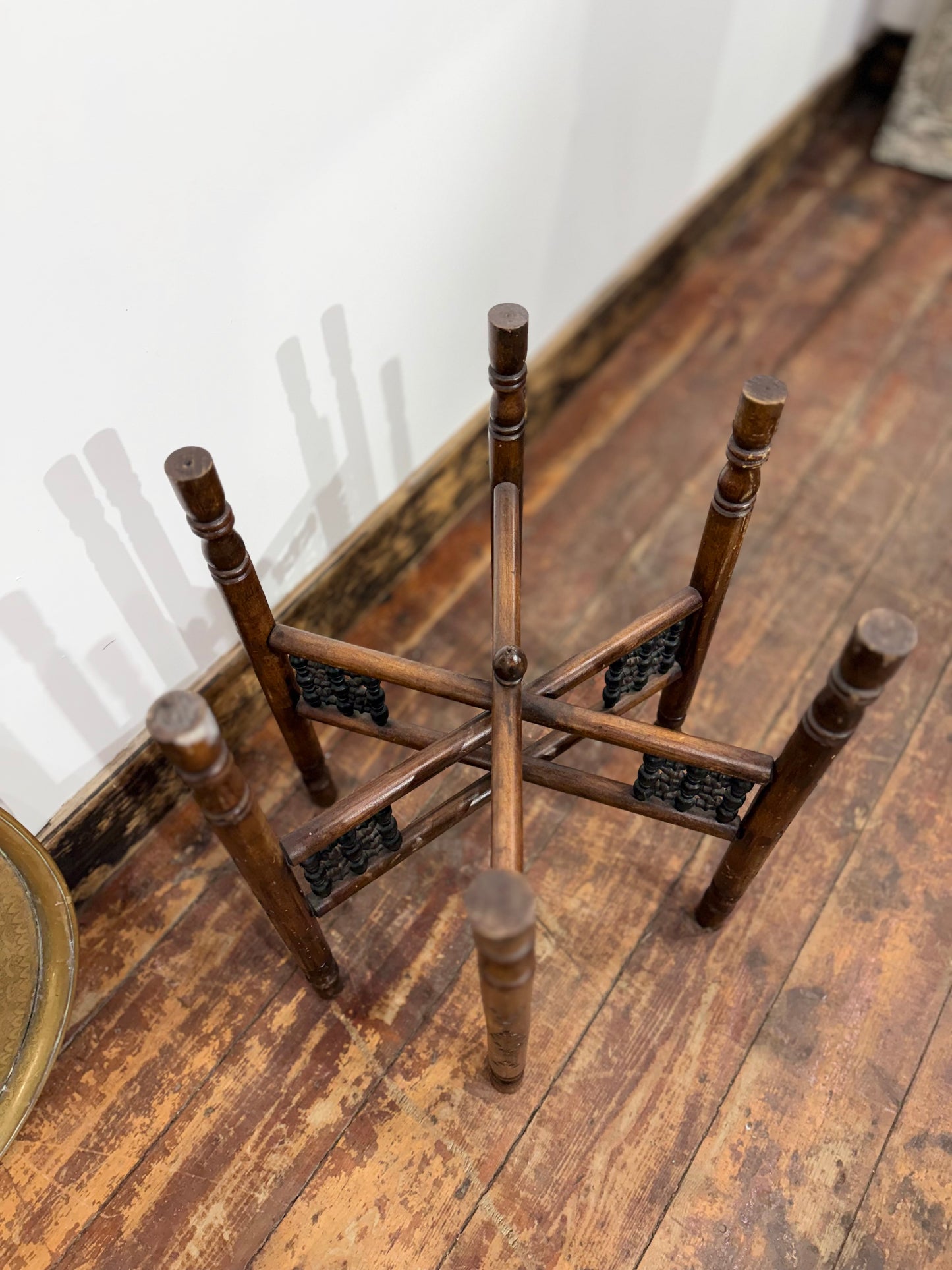 Antique Style Carved Wooden Occasional Table Brass Gallery Tray Top