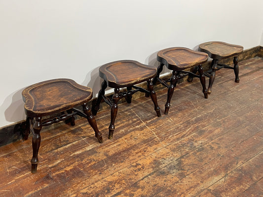 Set of 4 low pub bar stools in wood vintage / retro style