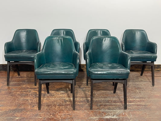 Set of 6 dining chairs in blue-green leather