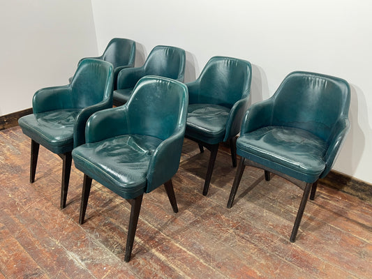 Set of 6 dining chairs in blue-green leather