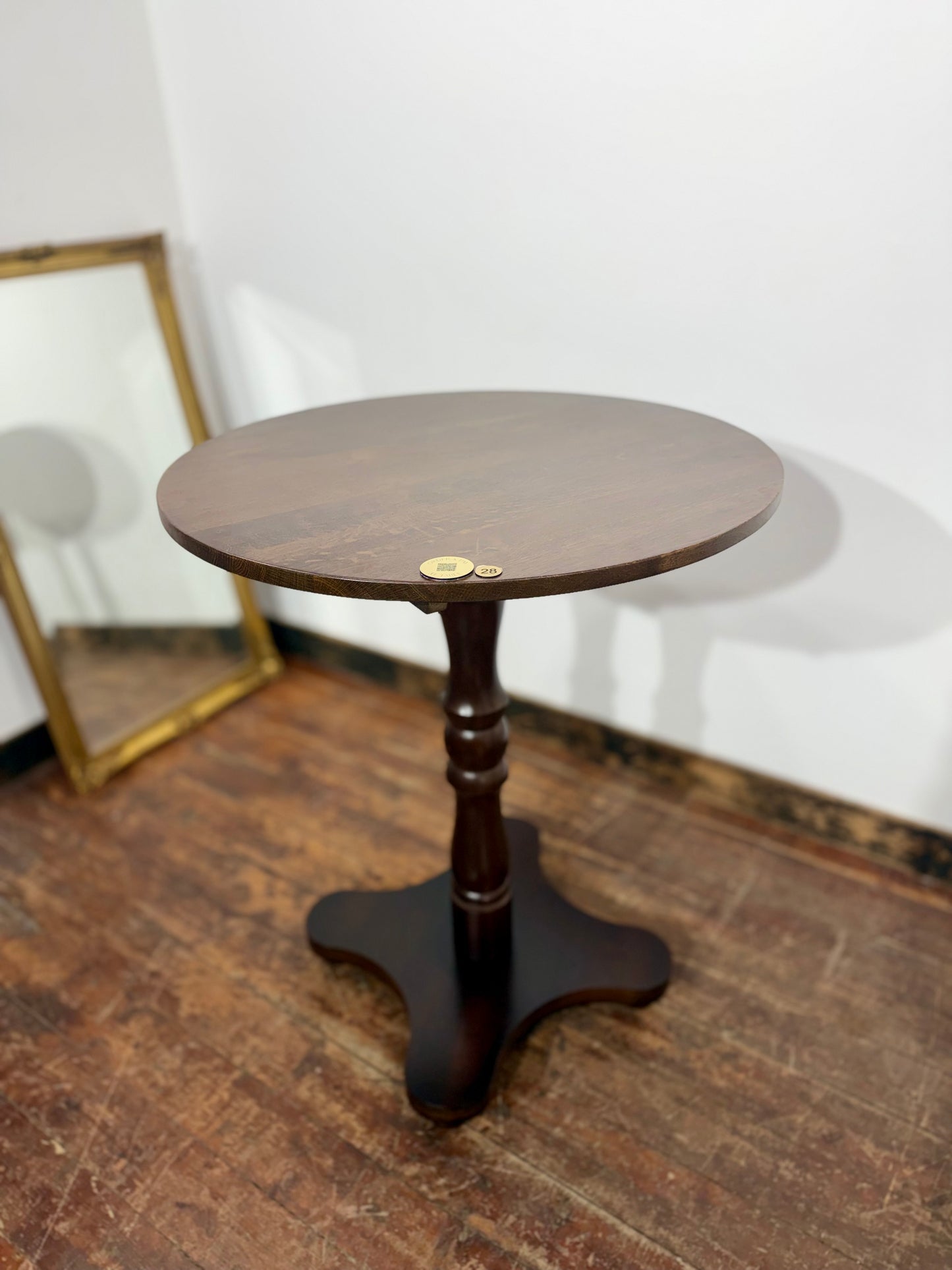 Round Dark Wood Pub Table Bistro Table Turned Pedestal Base Traditional Café Furniture