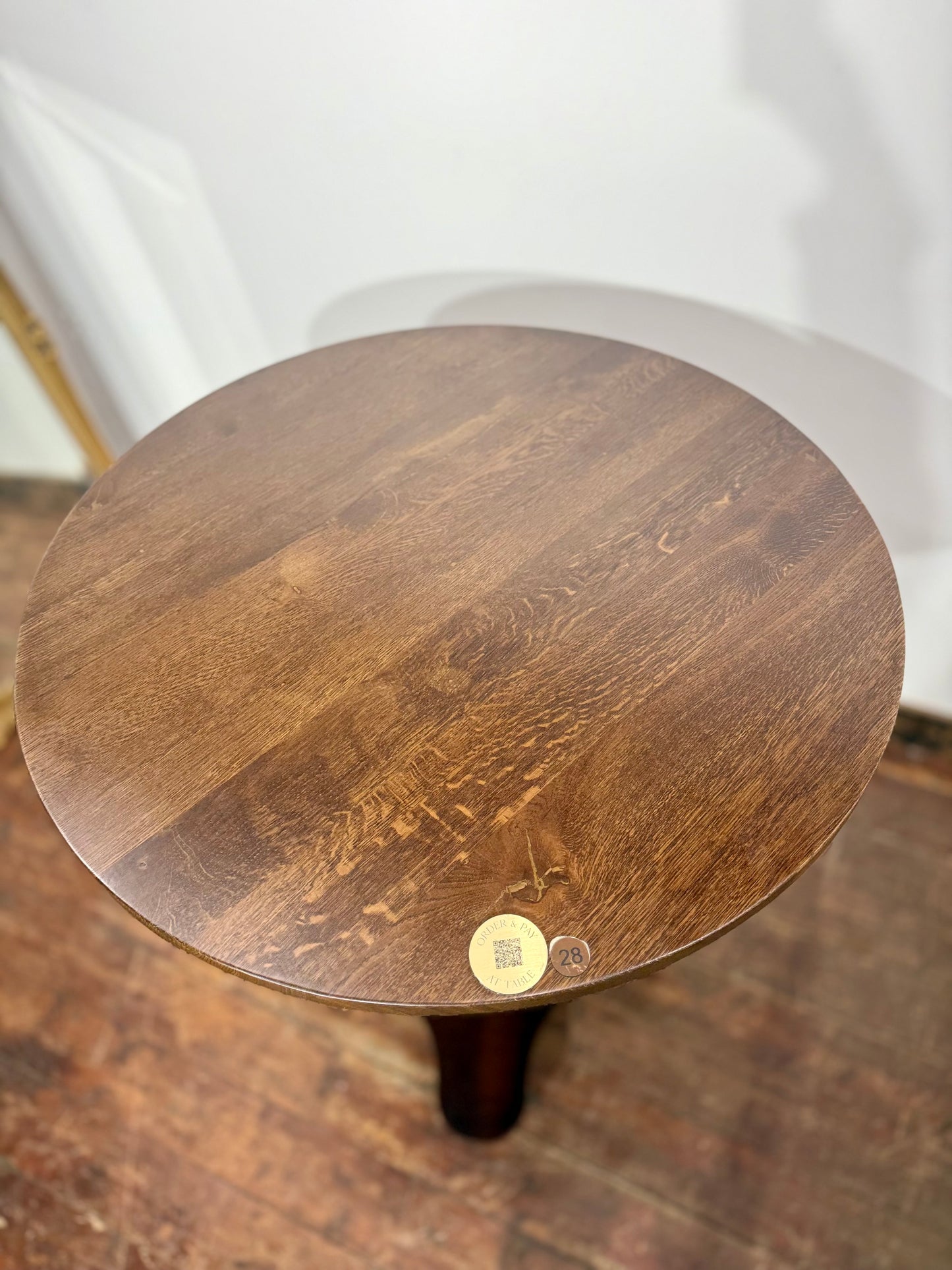 Round Dark Wood Pub Table Bistro Table Turned Pedestal Base Traditional Café Furniture