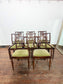 Set of 8 Dark Oak Dining Chairs/Green Striped Upholstery/6 Chairs 2 Armchairs