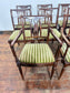 Set of 8 Dark Oak Dining Chairs/Green Striped Upholstery/6 Chairs 2 Armchairs