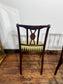 Set of 8 Dark Oak Dining Chairs/Green Striped Upholstery/6 Chairs 2 Armchairs