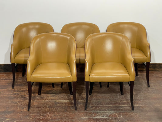 Set of 5 matching tub chairs in yellow faux-leather for pub / cafe / bar