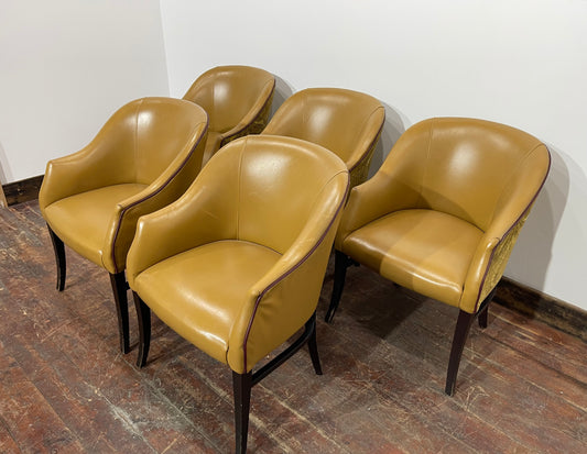 Set of 5 matching tub chairs in yellow faux-leather for pub / cafe / bar