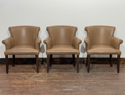 Set of 3 matching dining chairs in light brown faux-leather