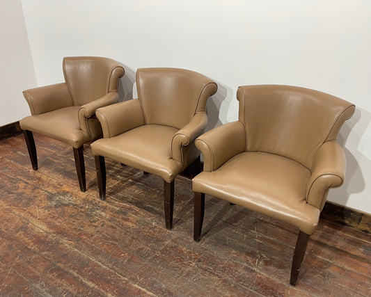 Set of 3 matching dining chairs in light brown faux-leather