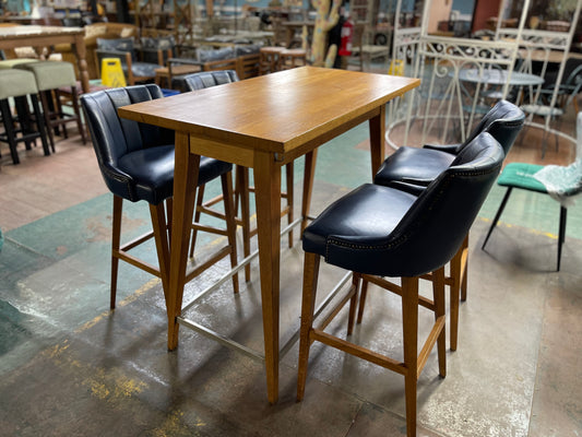 SPRING SALE! Set of 4 x blue faux-leather bar stools with poseur table
