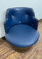 Vintage / retro pub seat in blue leather made from whisky barrel