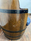 Vintage / retro pub seat in blue leather made from whisky barrel