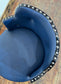 Vintage / retro pub seat in blue leather made from whisky barrel