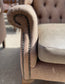 Pair of matching wingback armchairs in light brown / beige fabric