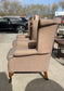 Pair of matching wingback armchairs in light brown / beige fabric