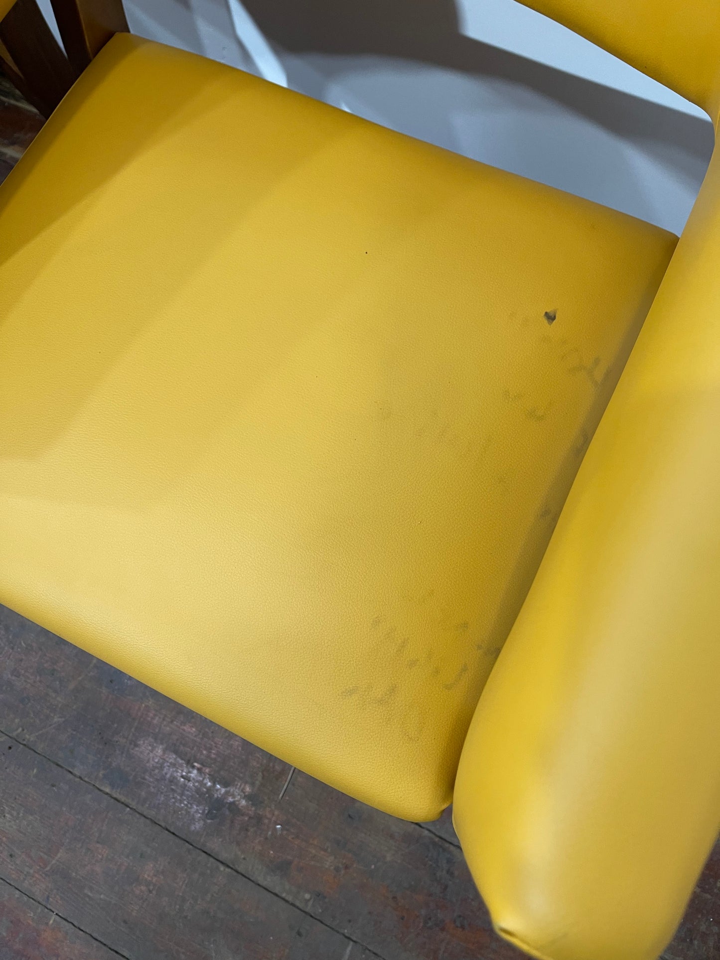 Matching set of 4 yellow tub chairs in faux-leather