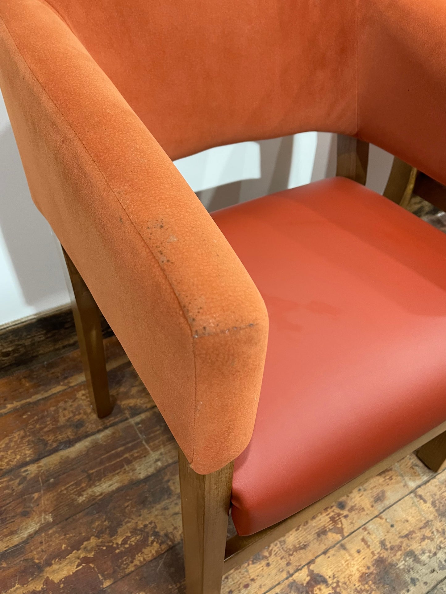 Matching set of 3 red - orange tub chairs in faux-leather
