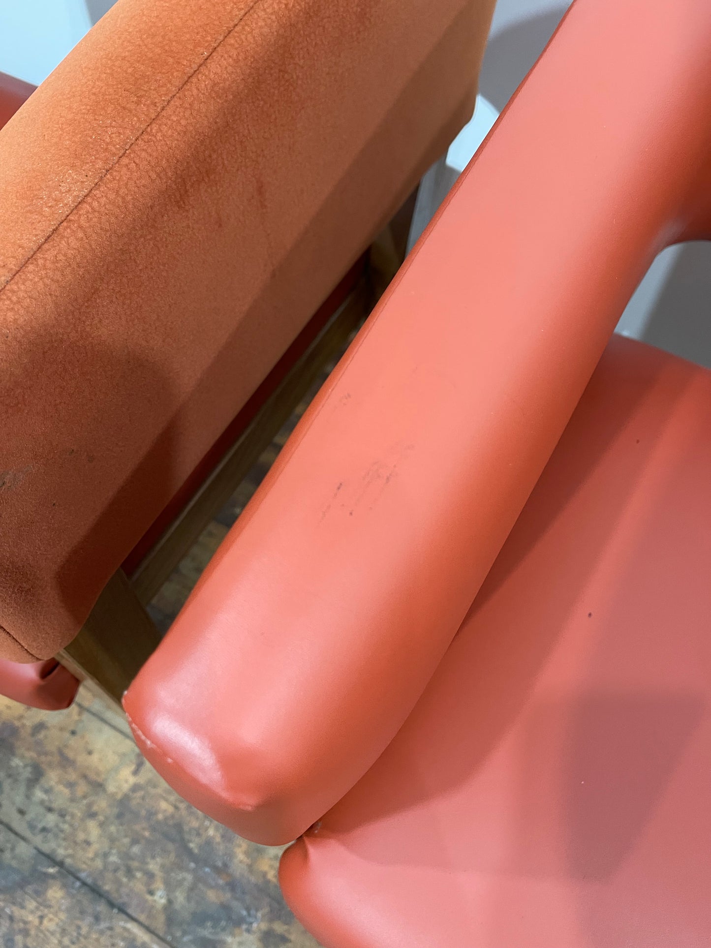 Matching set of 3 red - orange tub chairs in faux-leather