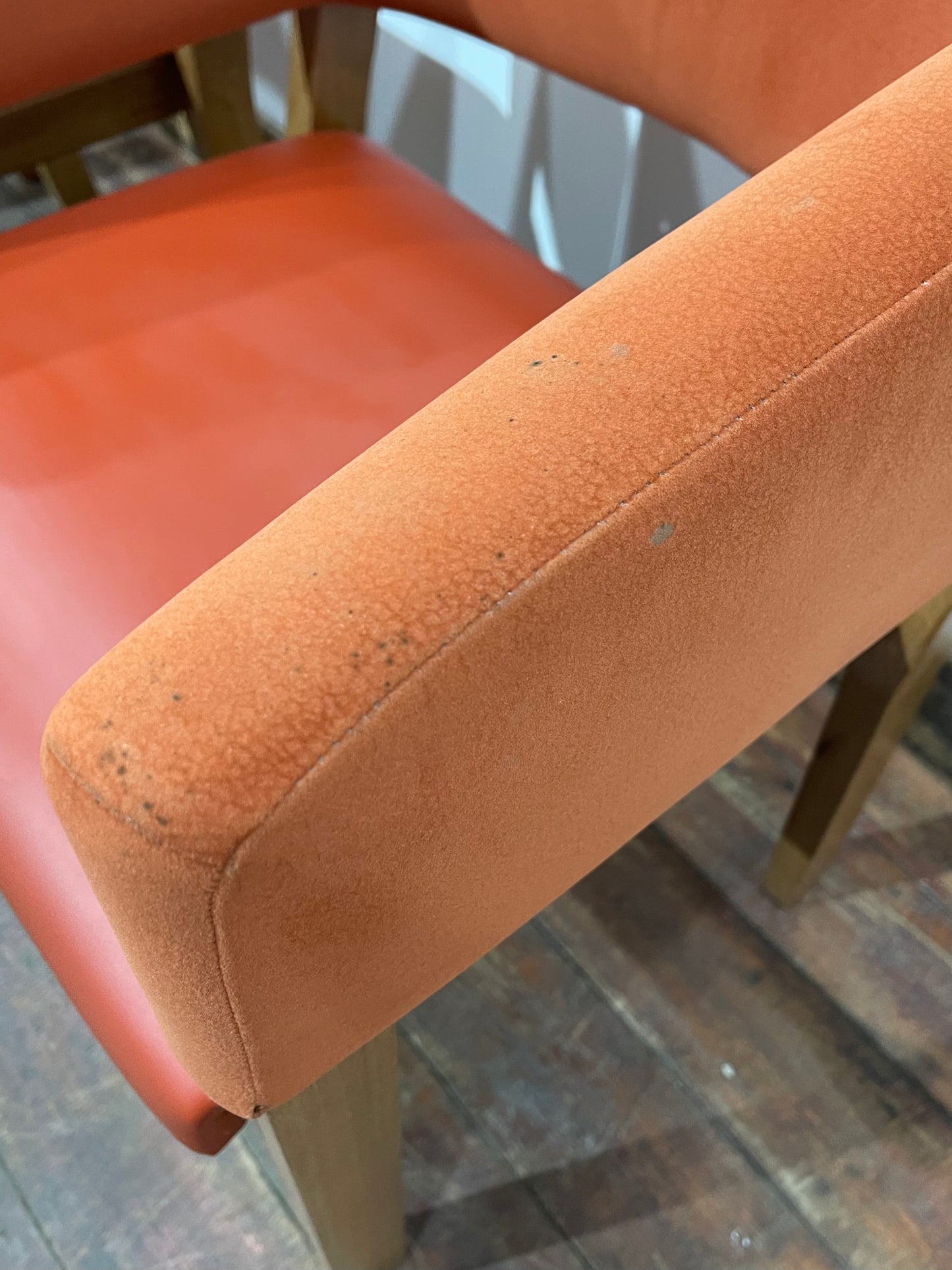 Matching set of 3 red - orange tub chairs in faux-leather