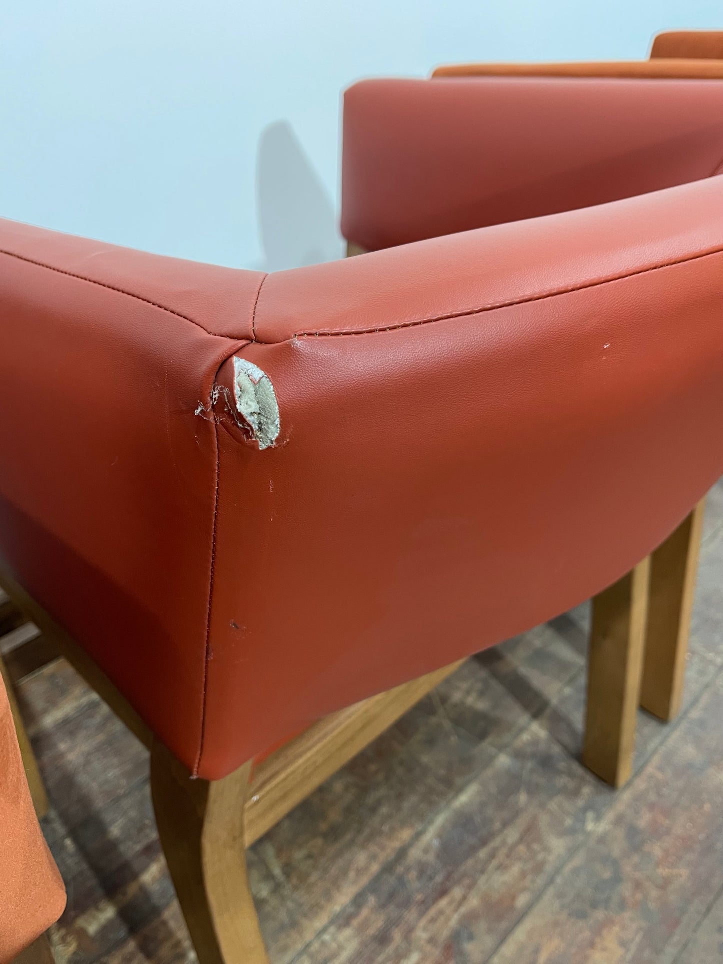 Matching set of 3 red - orange tub chairs in faux-leather