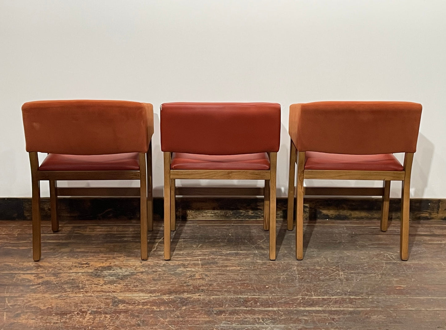 Matching set of 3 red - orange tub chairs in faux-leather