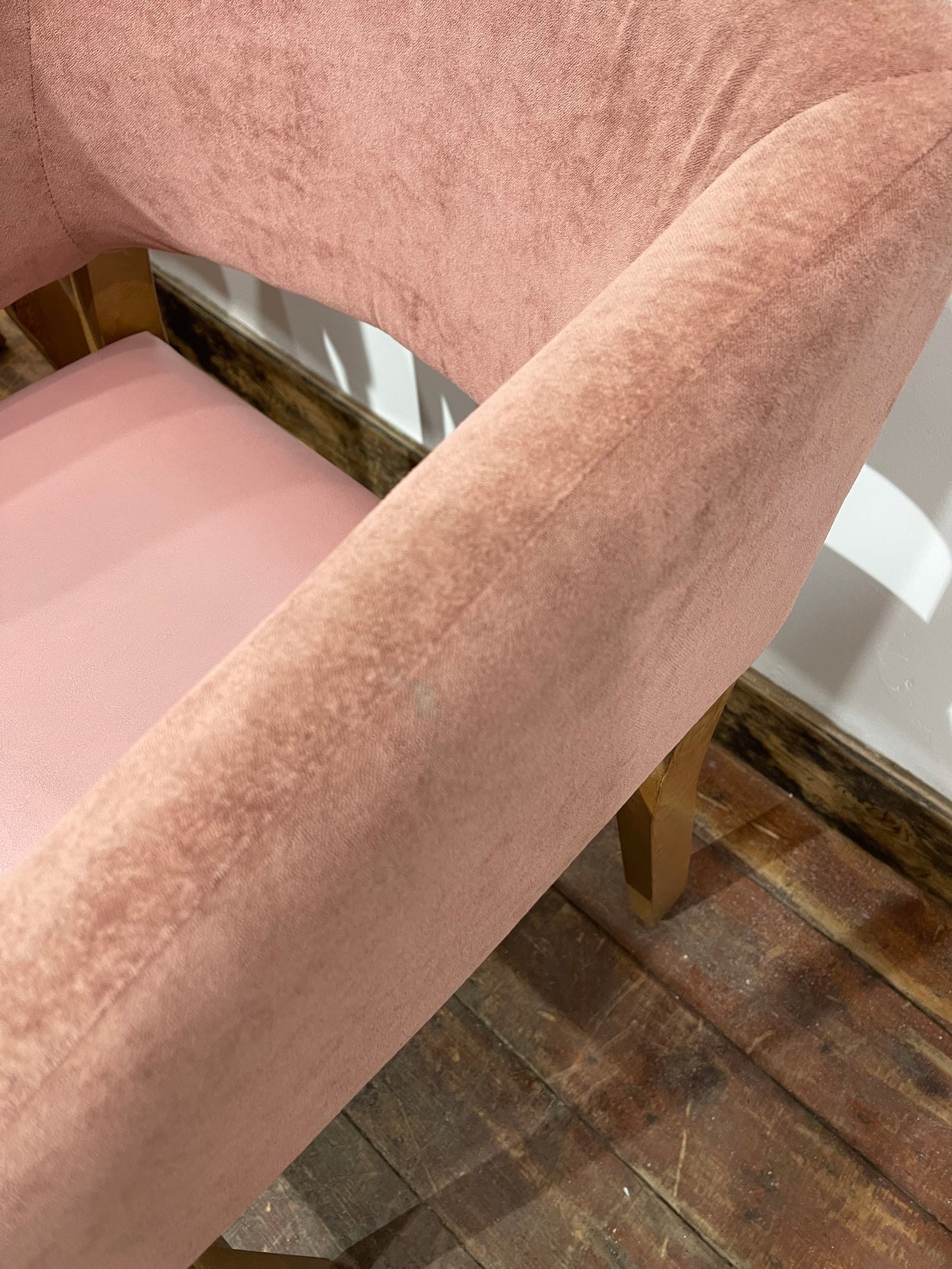 Matching set of 2 pale pink tub chairs in faux-leather