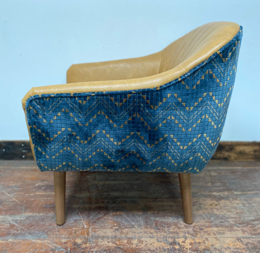 Leather Effect and Fabric Armchair (Yellow and Blue)