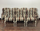 Matching set of 7 Chesterfield style dining chairs in striped fabric