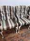 Matching set of 7 Chesterfield style dining chairs in striped fabric