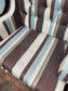 Matching set of 7 Chesterfield style dining chairs in striped fabric