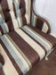 Matching set of 7 Chesterfield style dining chairs in striped fabric