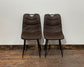 Pair of stylish dining chairs in dark brown suede-effect fabric