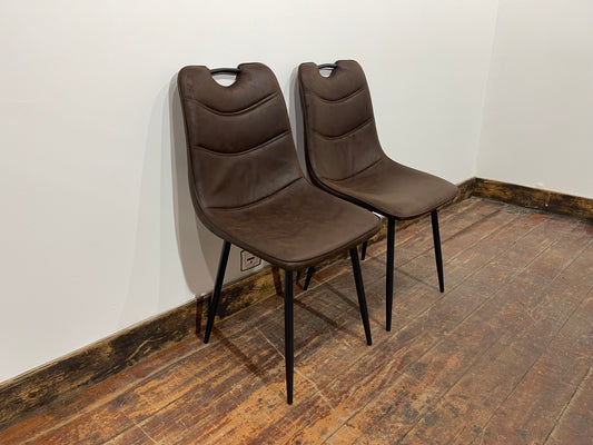 Pair of stylish dining chairs in dark brown suede-effect fabric