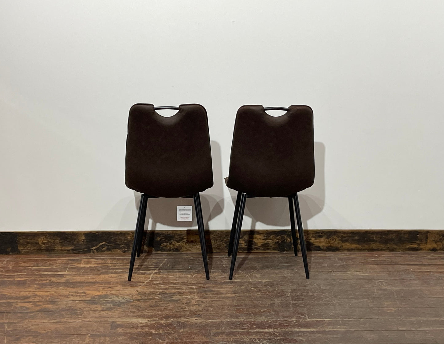 Pair of stylish dining chairs in dark brown suede-effect fabric