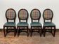 Set of 4 dining chairs with faux-leather seats & tartan fabric