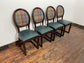 Set of 4 dining chairs with faux-leather seats & tartan fabric