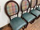 Set of 4 dining chairs with faux-leather seats & tartan fabric