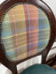 Set of 4 dining chairs with faux-leather seats & tartan fabric