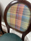 Set of 4 dining chairs with faux-leather seats & tartan fabric