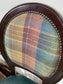 Set of 4 dining chairs with faux-leather seats & tartan fabric