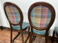 Set of 4 dining chairs with faux-leather seats & tartan fabric