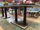 Set of 2 large tables with white marble effect tiles & metal edging