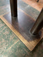 Set of 2 large tables with white marble effect tiles & metal edging