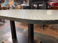 Set of 2 large tables with white marble effect tiles & metal edging