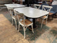 Set of 2 large tables with white marble effect tiles & metal edging