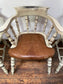 Set of 4 shabby chic leather and wood dining chairs