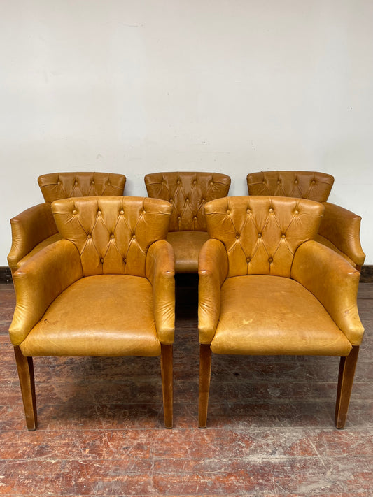 Set of 5 mustard yellow leather tub chairs / pub chairs