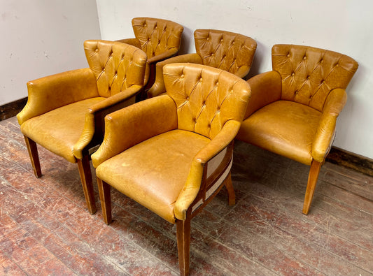 Set of 5 mustard yellow leather tub chairs / pub chairs