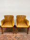 Set of 5 mustard yellow leather tub chairs / pub chairs