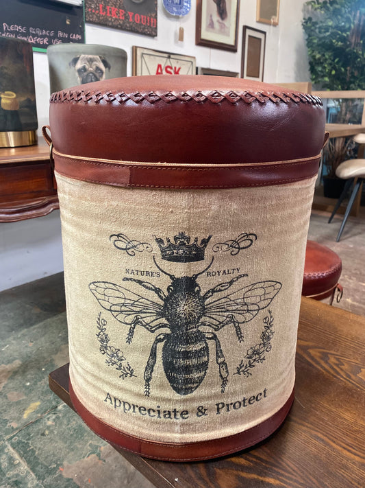 Leather & canvas worker bee seat / stool